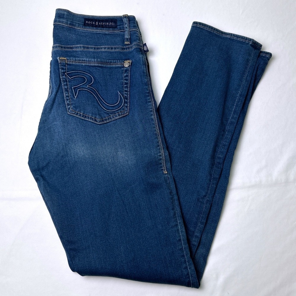 Rock & Republic Womens Mid Rise Berlin Skinny Medium Wash Jeans Size 10 Stretch